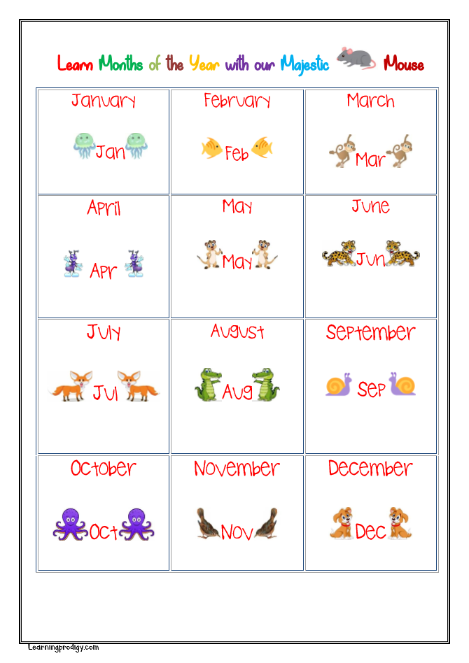 free printable months of the year chart