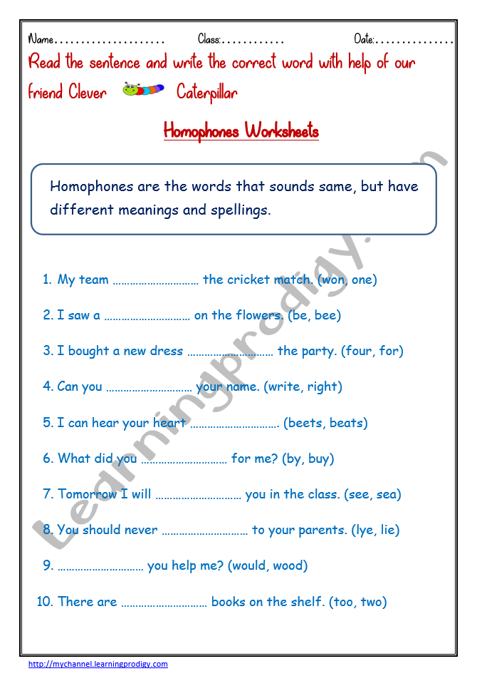 Homophones worksheet1