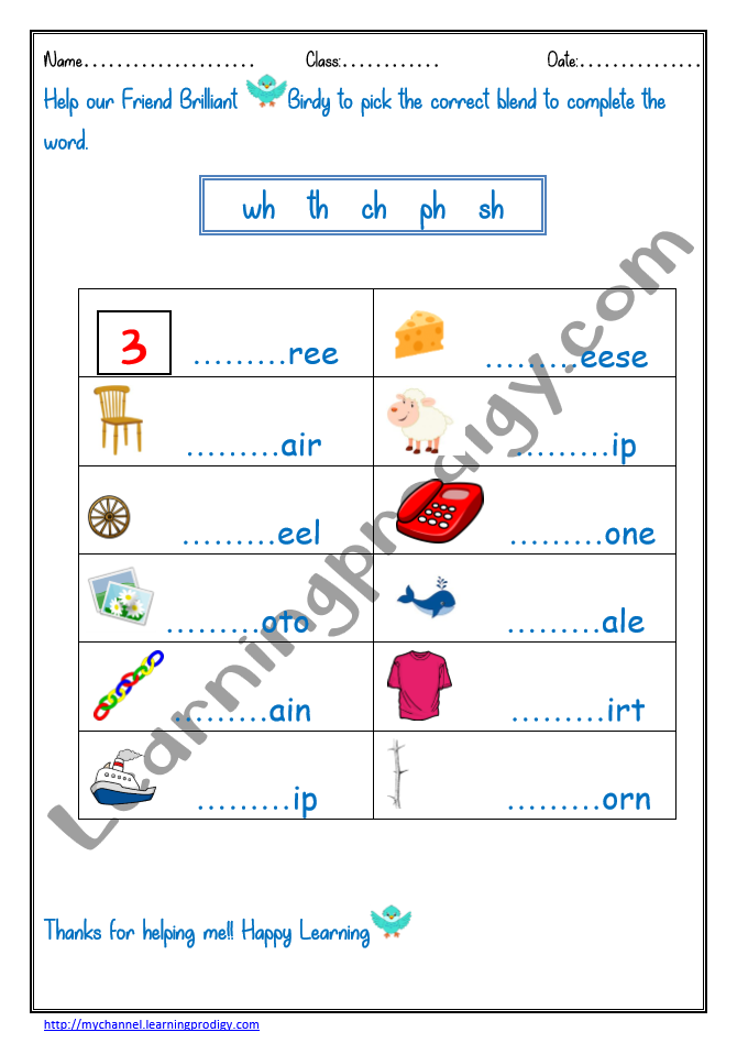 Blending Worksheet for Kindergarten