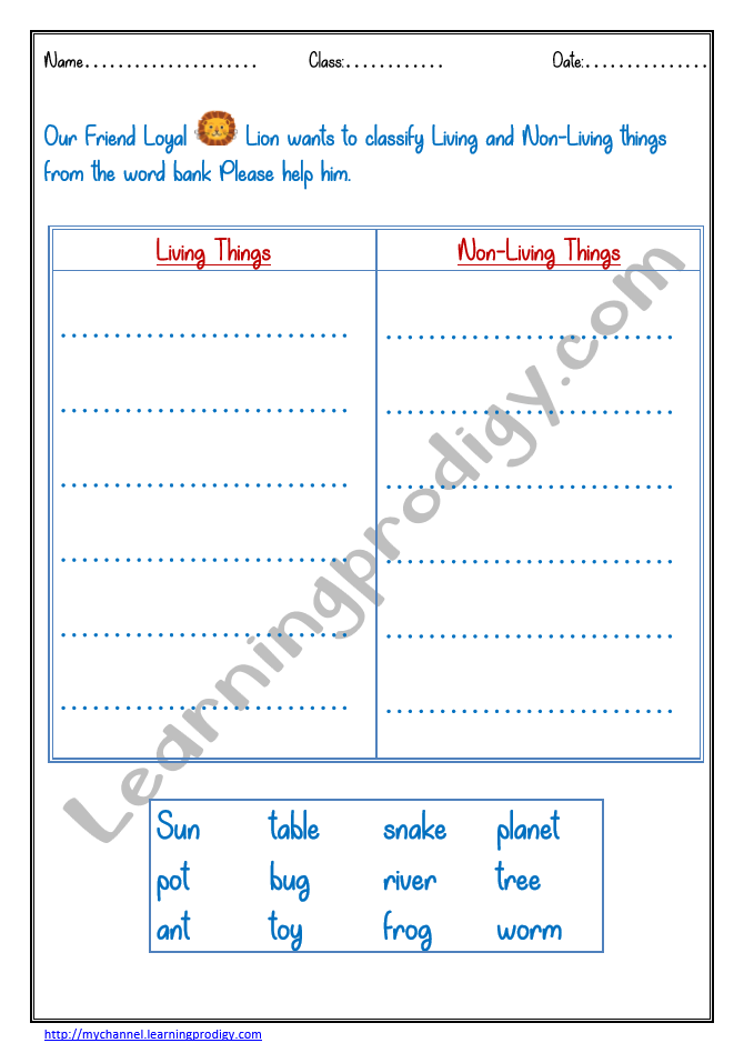 Living and Non Living Worksheet