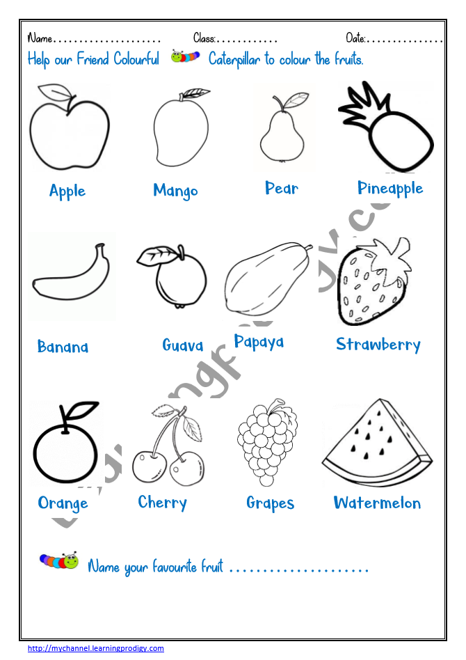 Fruits Colouring Worksheet