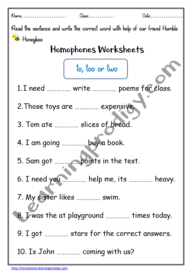 Homophones Worksheet #3