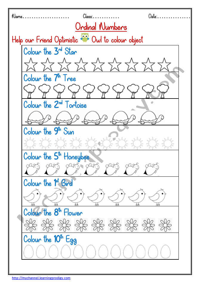 ordinal number with pictures math worksheet for grade 1 class learningprodigy maths maths ordinal numbers maths g1