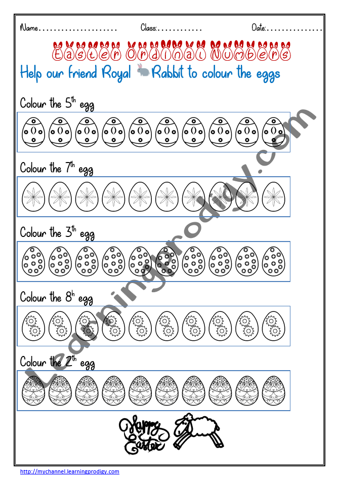 Easter Worksheet - Ordinal Numbers For Grade 1