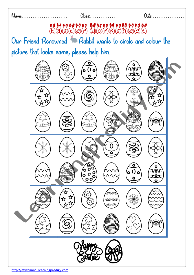 Easter Eggs Pattern Worksheets for Kindergarten