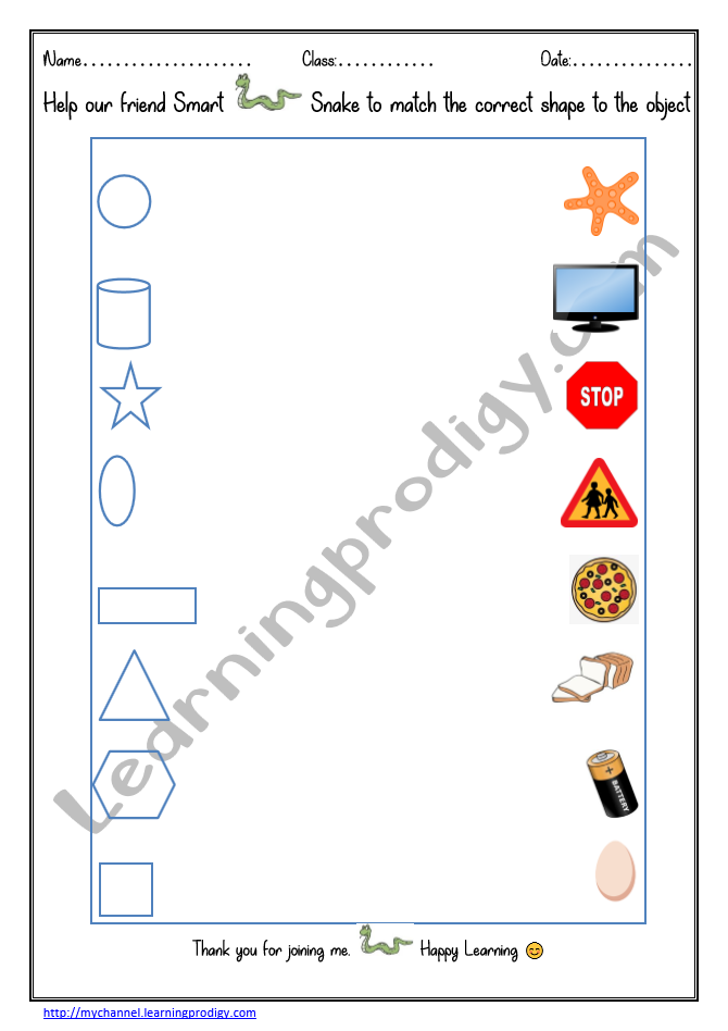 Shapes Worksheet - Match the shapes to the objects