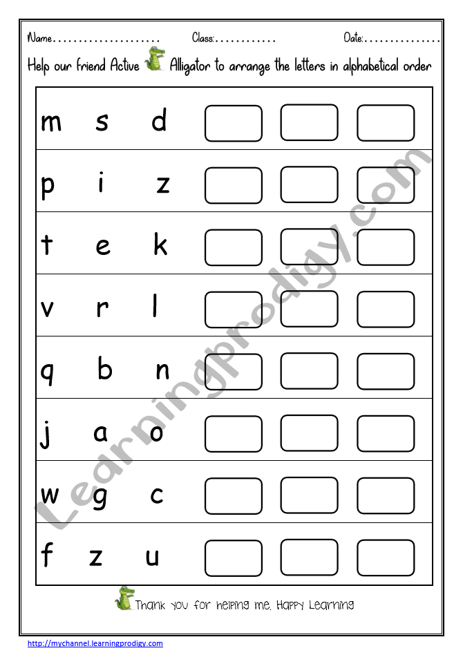 Alphabet Order Worksheet for Preschoolers and Kindergarten kids