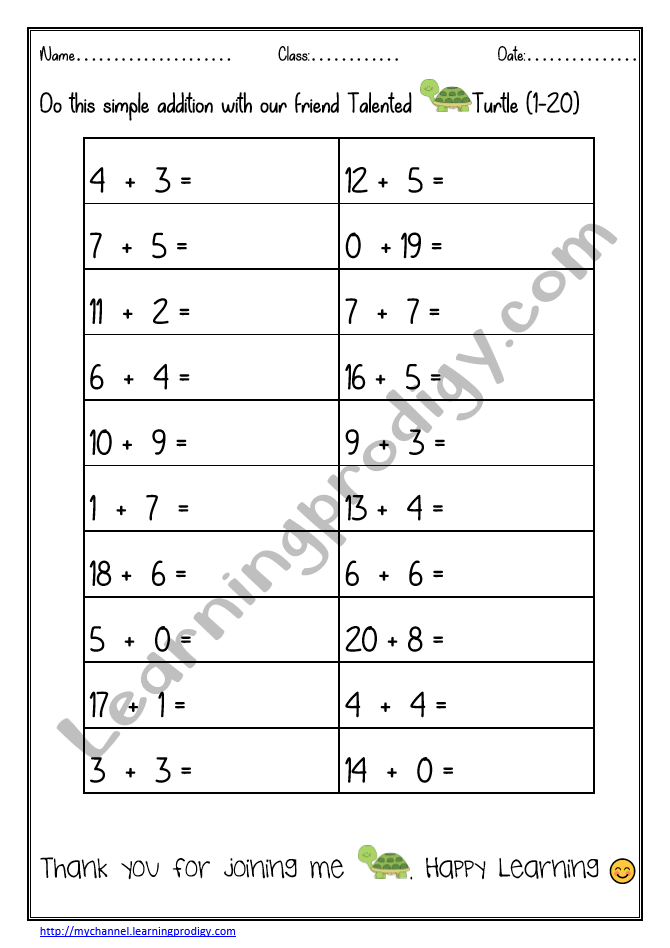 Addition Worksheet for Grade one | Maths Worksheet