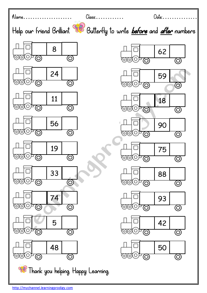 Kindergarten Before And After Worksheet Maths Worksheet For Preschoolers Before And After Numbers 1 100 Learningprodigy Maths Maths Before And After Numbers Maths K Subjects