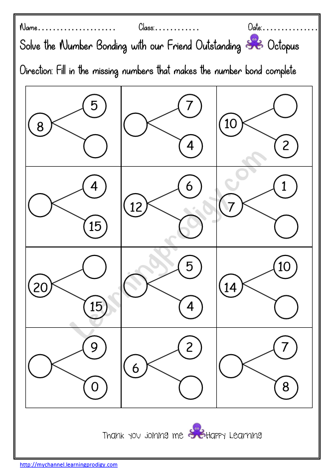 Number Bonds all Around Worksheet | Kindergarten Number Bonds Worksheet | Free Printable Maths Worksheet