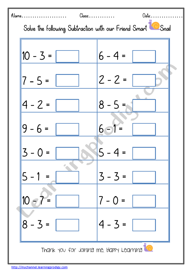 Kindergarten Subtraction Worksheet | Free Download Math Worksheet for Preschoolers(1-100)