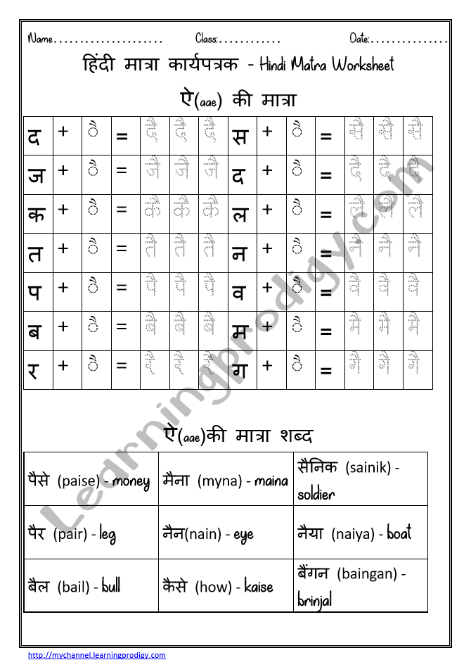 Hindi AAE ki matra worksheet1