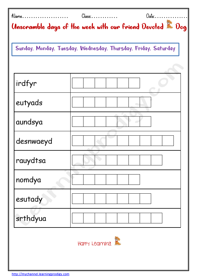 Weeks-Worksheet-Unscramble