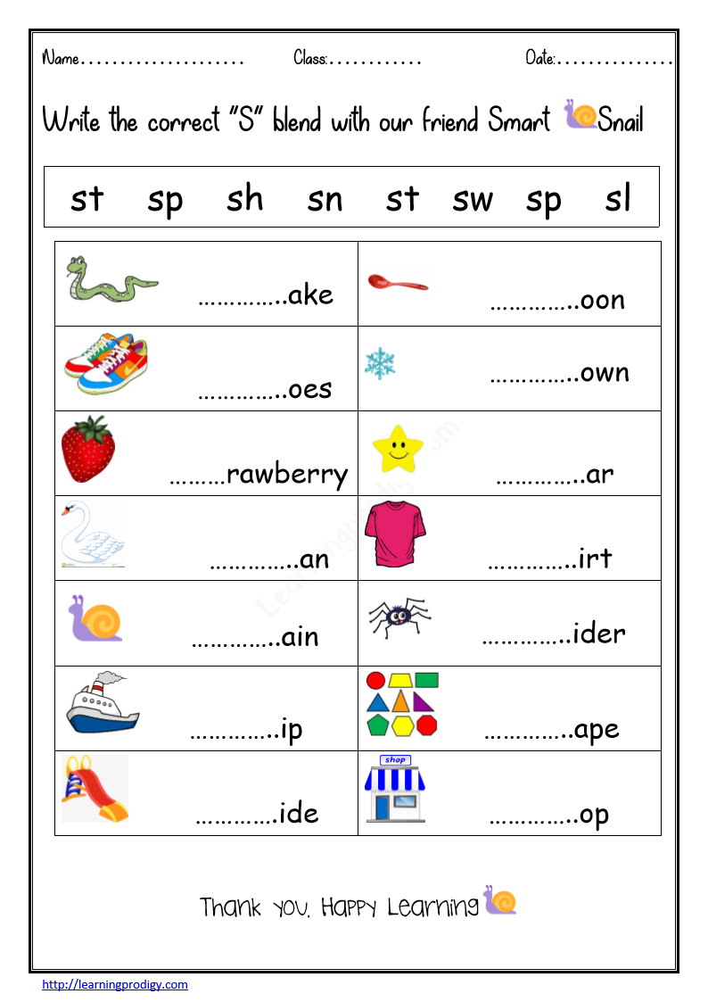 Consonant Sounds: S Worksheet for Grade Blending - LearningProdigy - English, English English-G1 -