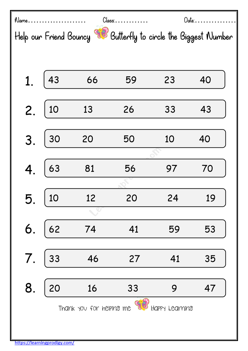 Circle The Biggest And Smallest Number Worksheet
