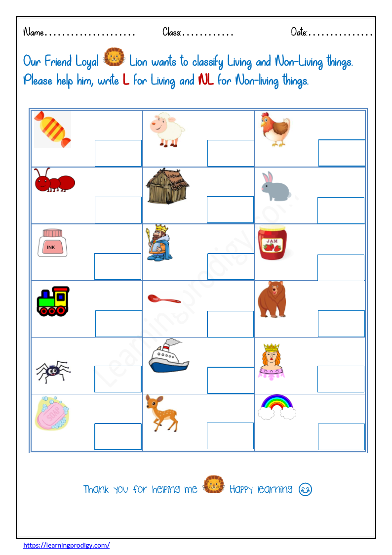 Living And Non Living Worksheet For Grade 1 Archives Learningprodigy