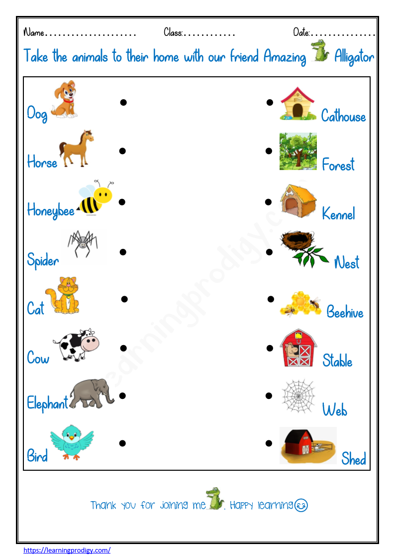 Animals Homes Pictures Worksheet for Grade One| Science Worksheet for  Preschoolers. - LearningProdigy - Science, Science-G1 -