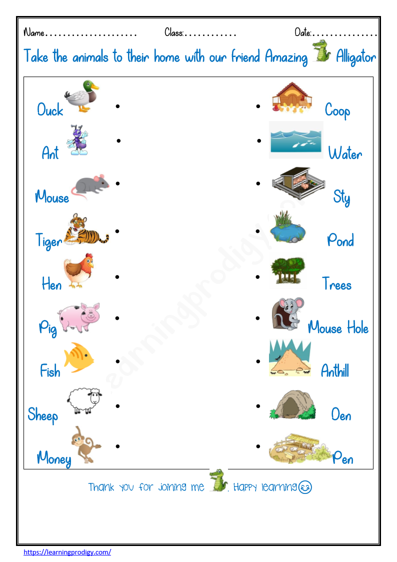 Animal homes worksheet Archives - LearningProdigy